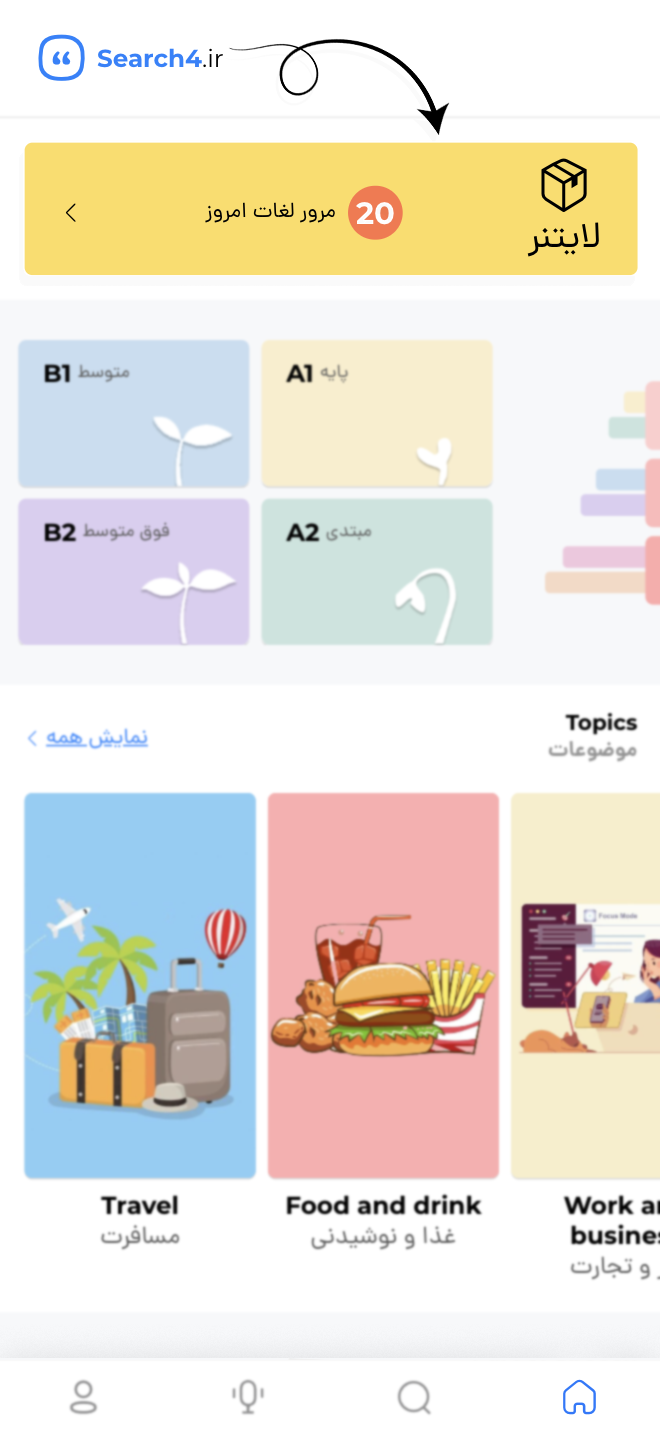 محل قرارگیری جعبه لایتنر در صفحه اصلی سرچ فور